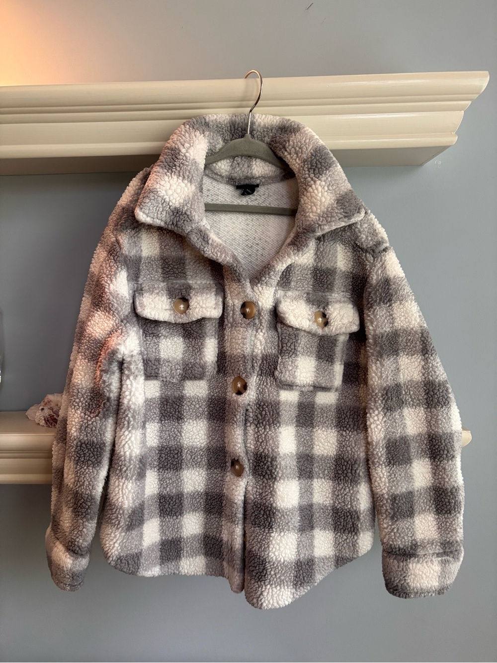 art class Kids Plaid Sherpa Shacket Jacket - Gray & White